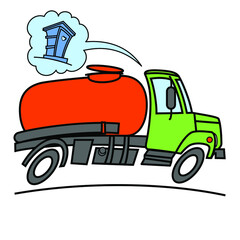 Liquid household waste disposal. Water carrier. Vector scalable color drawing.