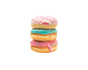 Three colored iced donuts on a white background, isolate