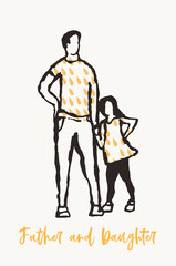 Father child silhouette hand drawn vector sketch