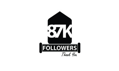 87K, 87.000 Follower Thank you. Sign Ribbon All Black space vector illustration on White background - Vector