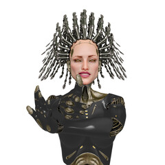 super cyborg want you and also she is pointing her finger like a pistol at you