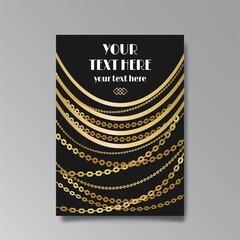 Art Deco page template, retro jewerly elegant chains and for web and print, retro  pattern with golden lines fabulous.