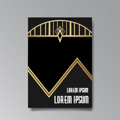 Art Deco page template, retro  style for web and print, city and the lights pattern with golden lines.