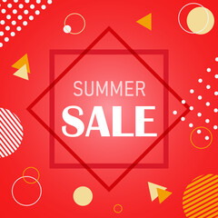 Red summer sale bright banner. Memphis style. Geometric banner. Vector illustration.