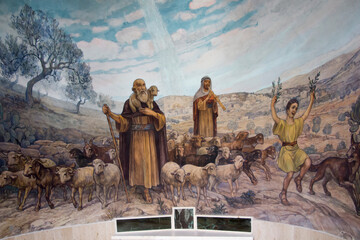 Bethlehem, Israel - January 28, 2020: Interior of Chapel of the Shepherd's Field is a Roman...