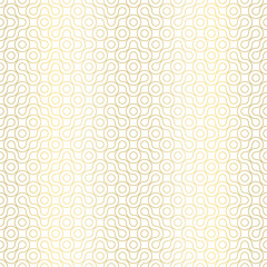 Elegant geometric seamless pattern. Random Truchet vector repeat background. Gold line shapes on white background. For wallpapers, stationary and interiors.
