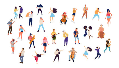 Fototapeta na wymiar Dancing people vector isolated illustration. Musicians flat illustration