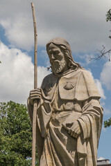 Statue of Saint James next to the church of St. Jakub in Częstochowa in Poland. The place where three pilgrimage routes descend to Santiago de Compostela © rparys