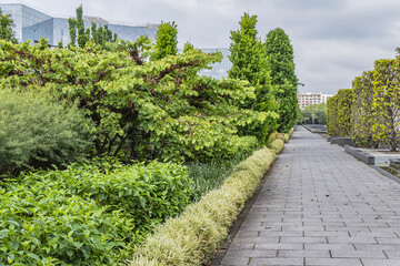 Picturesque Paris Parc Andre Citroen - Public Park located on left bank of river Seine. Paris, France.