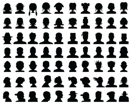 Silhouettes of human heads, avatar profiles on a white background