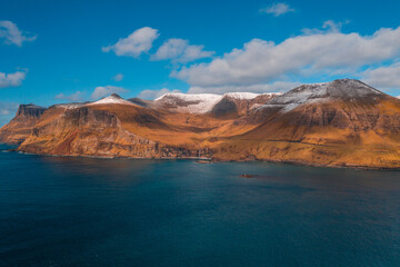 Fototapeta na wymiar Faroe Islands aerial view with drone in daylight