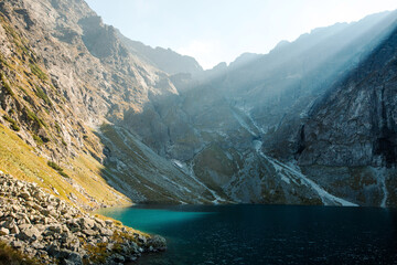Picturesque view of Morskie Oko lake with mountains around