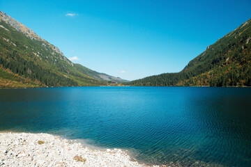 Beautiful natural landscape of mountain lake in Poland