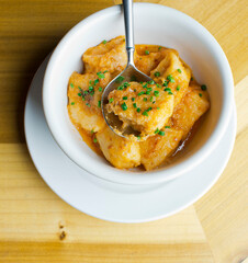 Pasta with meatballs, marinara sauce, Parmesan cheese and fresh Italian parsley. Classic American or Italian restaurant favorite. Homemade pasta with sauces, meats and cheeses.