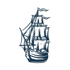 Silhouette of sea ship, marine vacation transport