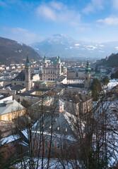 Salzburg skyline in winter snow. Austria 