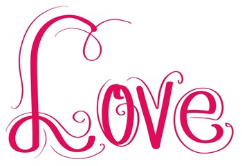 LOVE script scroll calligraphy hand drawn lettering in hippie, retro, fun, lines hand written fun words for happy lovely valentines day or any heart and warm feeling 