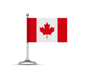 Canadian flag standing on white background.