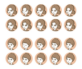 Fototapeta premium 二人の人物横顔アイコン（茶色） 表情バリエーション 20