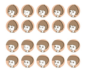 二人の人物横顔アイコン（茶色）　表情バリエーション 33