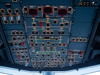 overhead panel of aircraft cockpit, smart cockpit. all switch details.