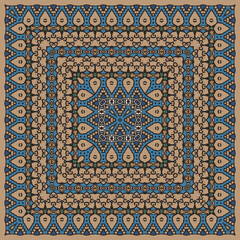 Square ornament for scarves or pillows, for printing on fabric or paper. Frame.