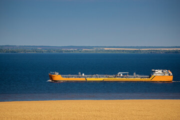 River oil tankers in Volga river, Russia. High quality photo
