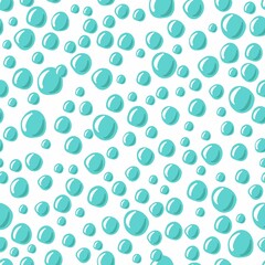 Soap or water bubbles seamless pattern. Cartoon vector illustration. Hand drawn, sketch style, isolated on white background. Teal white color bubbles texture. Abstract effervescent effect wallpaper