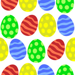 Seamless pattern with easter eggs. Blue, red, yellow, green eggs on transparent background.