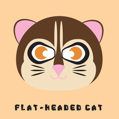Cartoon illustration of tiger face (Flat-Headed cat), eps10 vector format