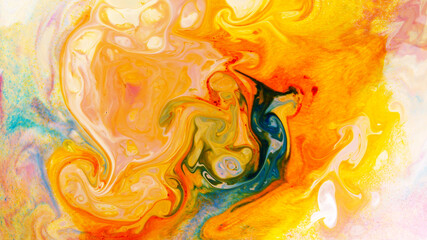 Fluid Art. Abstract blurred multi-colored background. Swirl liquid pattern. Trendy colorful backdrop