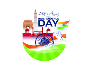 VECTOR ILLUSTRATION OF GREETING, BANNER & FLYER FOR INDIAN INDEPENDENCE DAY 15 AUGUST, PATRIOTIC BACKGROUND CONCEPT 