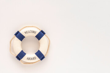 Lifeboat on white background with copy space.