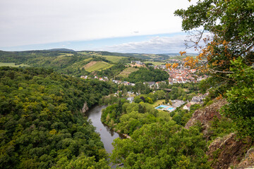 Fototapeta na wymiar Scenic view from Rheingrafenstein at landscape with river nahe