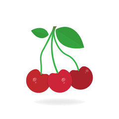 Cherry symbol. Tropical summer fruit. Fresh healthy vegetarian food. Isolated vector illustration.