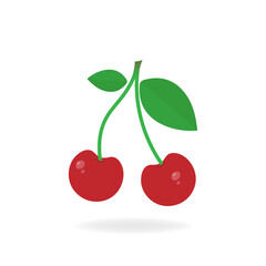 Red color cherry symbol. Drawing of fresh healthy fruit. Isolated logo illustration.