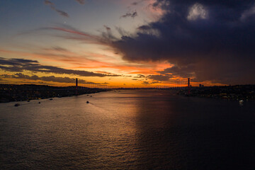 Fototapeta na wymiar Istanbul Bosphorus panoramic photo. Istanbul landscape beautiful sunset with clouds Bosphorus Bridge, Fatih Sultan Mehmet Bridge Istanbul Turkey.Best touristic destination of Istanbul