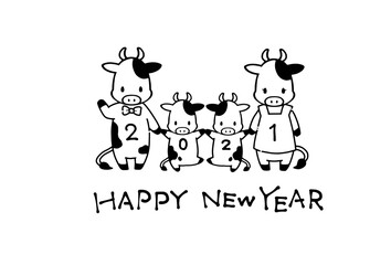 2021年年賀状素材シンプルで可愛い牛のイラスト