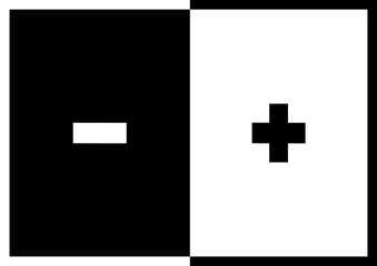 A bold black and white design graphic illustration on the concept of electrical polarity or other form of polarity