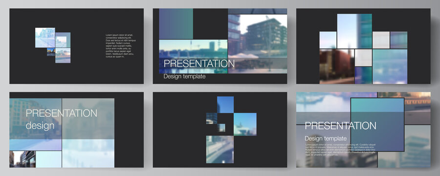 Vector layout of the presentation slides design business templates, multipurpose template for presentation brochure, brochure cover. Abstract design project in geometric style with blue squares.