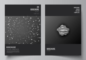 Vector layout of A4 format cover mockups design templates for brochure, flyer layout, booklet, cover design, book design, brochure cover. Tech science future background, space astronomy concept. © Raevsky Lab