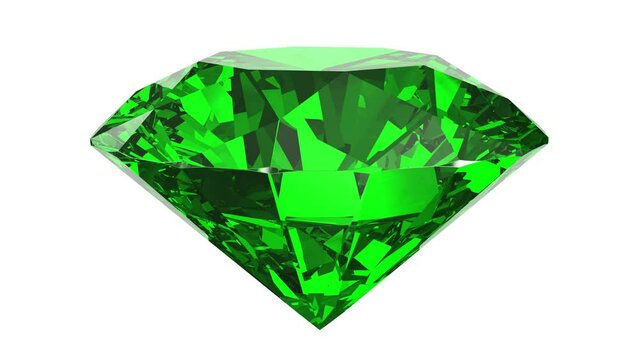 Green emerald rotating on a white background. Looping animation, 4k. Luma matte included.