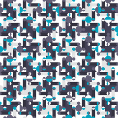 Super modern and vibrant Polka Dot seamless pattern with circles, semicircles and rectangles. Semi-random Truchet creative repeat background for web, interiors and fashion. 