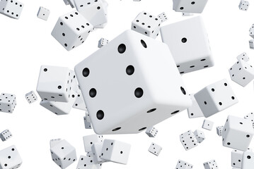 lucky dice with number 6 on the background of dices. 3d render.