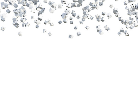 dice falling from above on white background. 3d render.