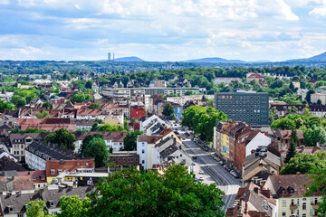 Fototapeta na wymiar top view of the city. panorama of Kassel Hessen Germany. cloudy day
