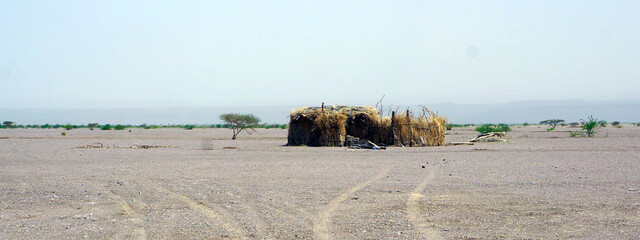 Isolated Afar settlement in the environs of Lake Abbé in central Djibouti