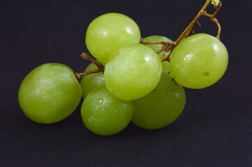 Green Grapes upon a black background.