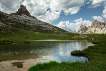 Naklejka na ściany i meble Lake on tre cime di lavaredo Dolomites Italian alps