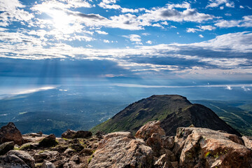 Looking back on Flattop Mountain kissed with sunrays